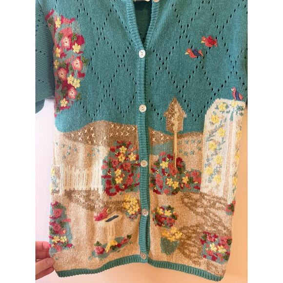 VTG Womens Embroidered Sweater Cottagecore Grandmacore Novelty Birdhouse Small P - Picture 4 of 6